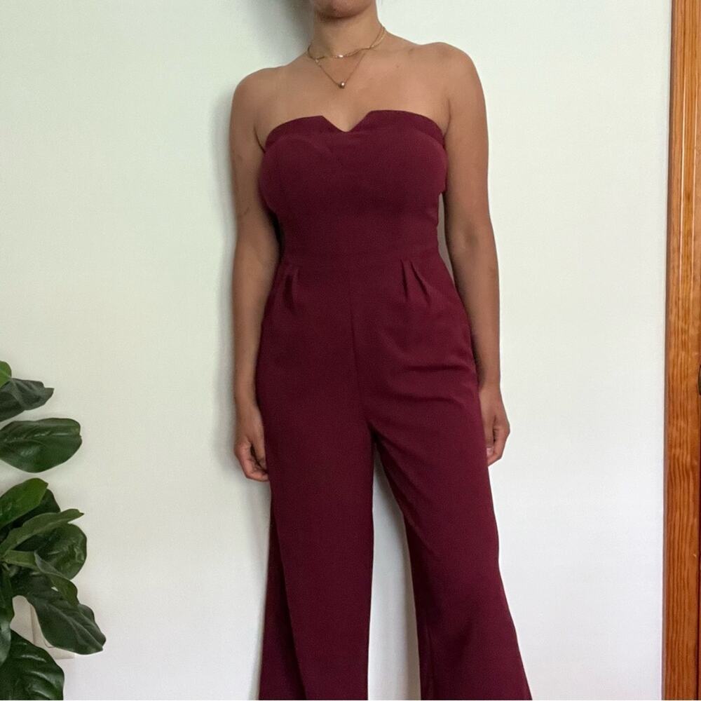Love Nickie Lew Strapless Jumpsuit Jrs 5 Womens S/M Maroon Red Wide Leg Party